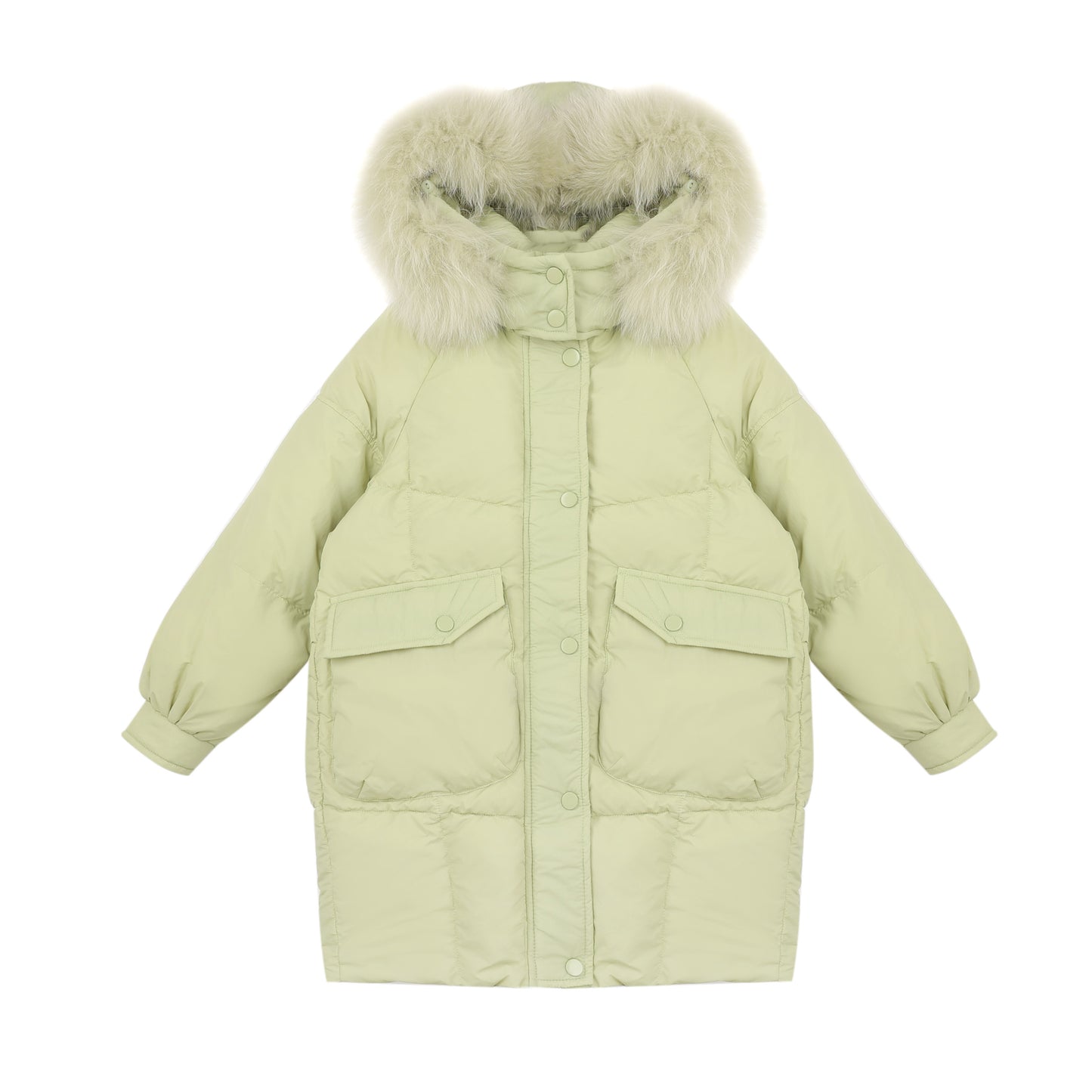 Green Fleece Hooded Long Down Jacket