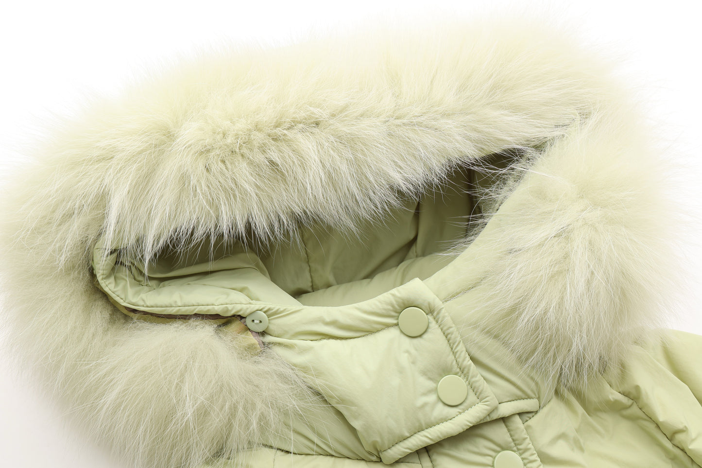 Green Fleece Hooded Long Down Jacket