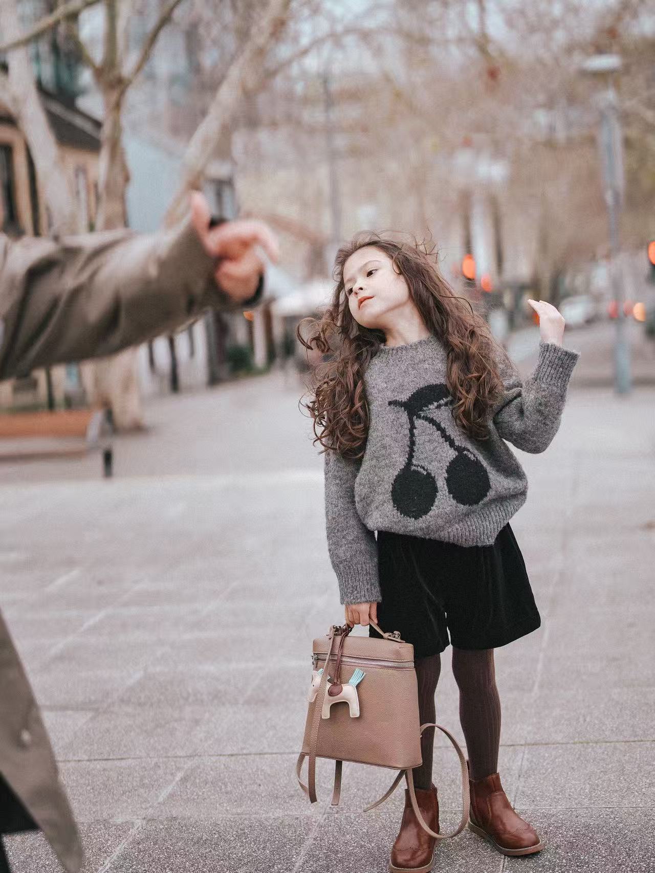 Grey Cherry Knitted Sweater
