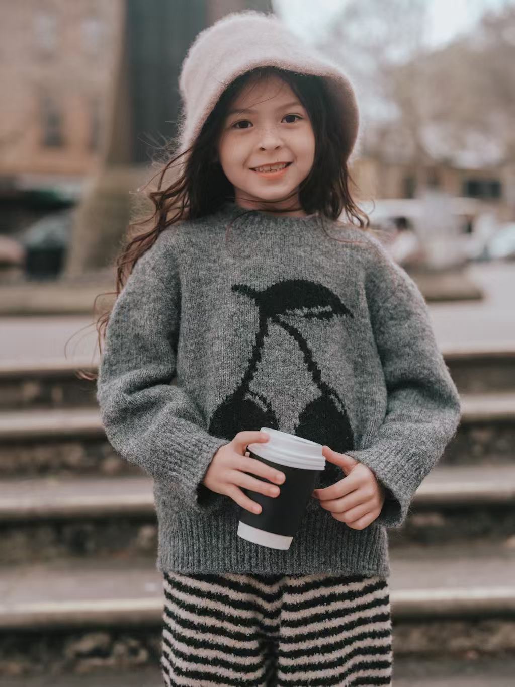 Grey Cherry Knitted Sweater