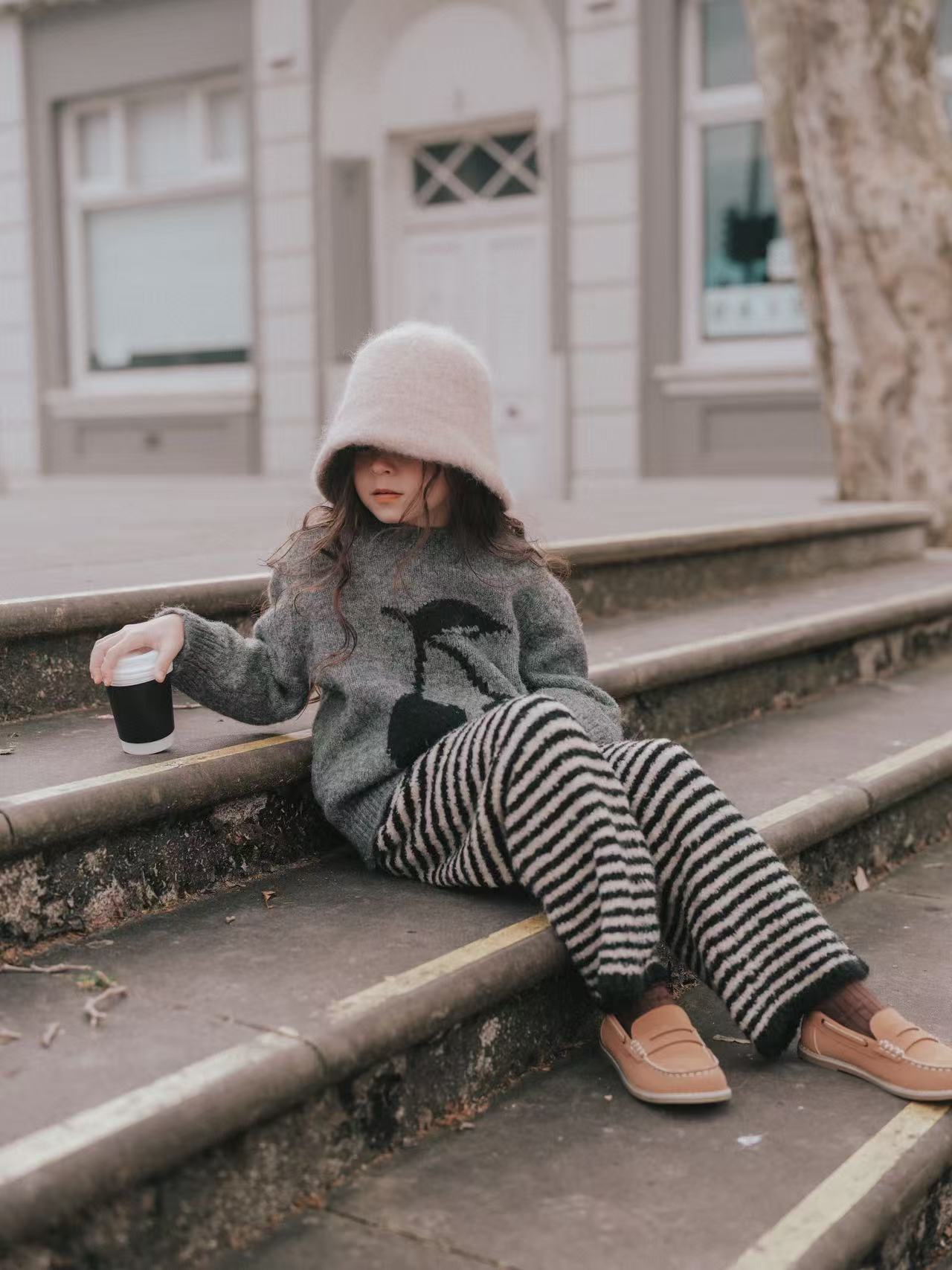 Grey Cherry Knitted Sweater