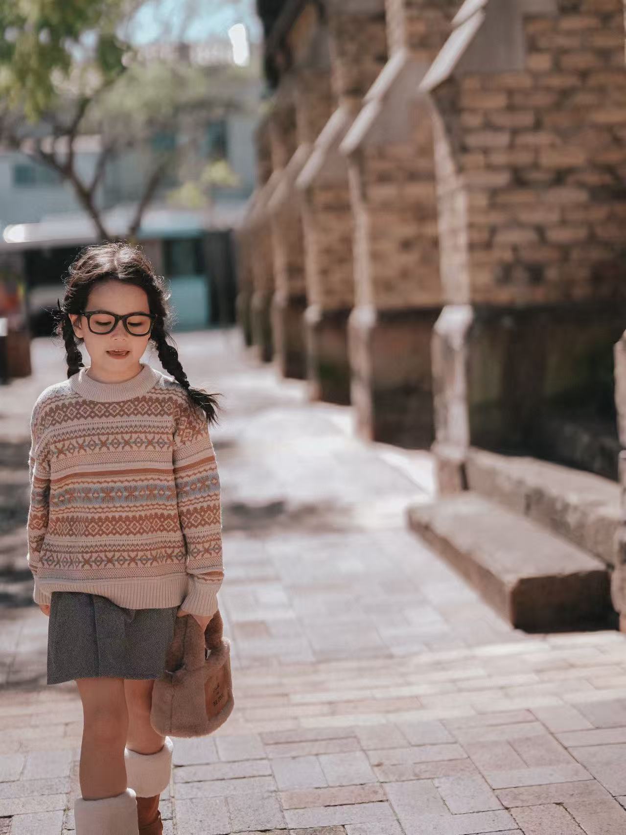 Beige Patterned Knitted Sweater