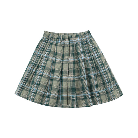 Green plaid pleated skirt