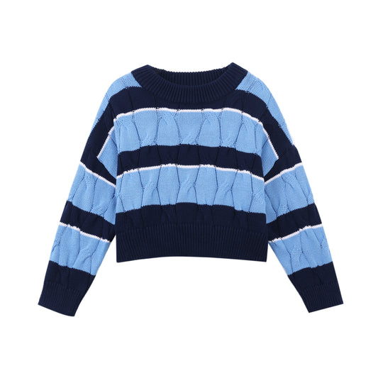 Blue & Black Plaid Knitted Sweater