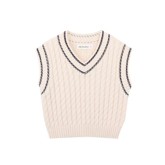 Beige Knitted V Neck Vest