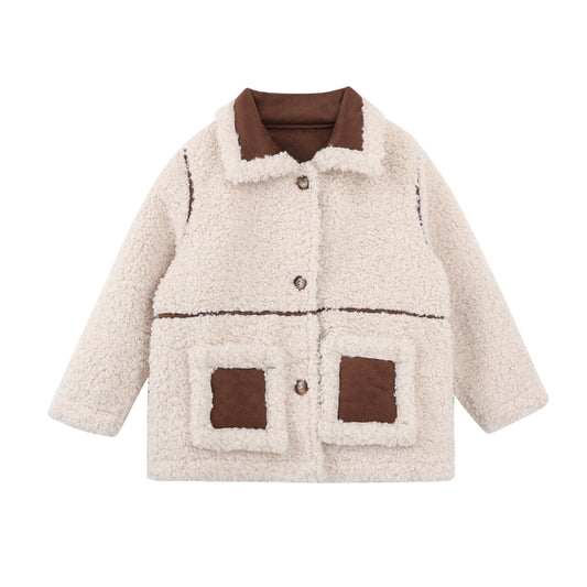 White Fleece Brown Pocket Jacket