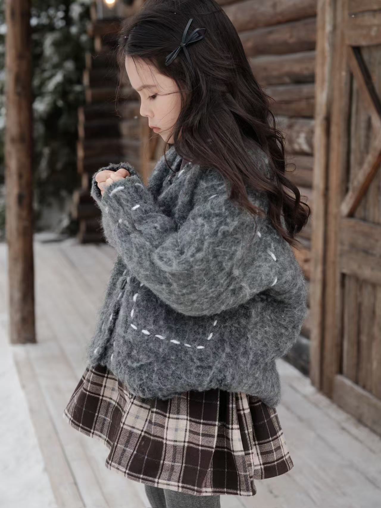 Grey Fleece Button Knitted Coat