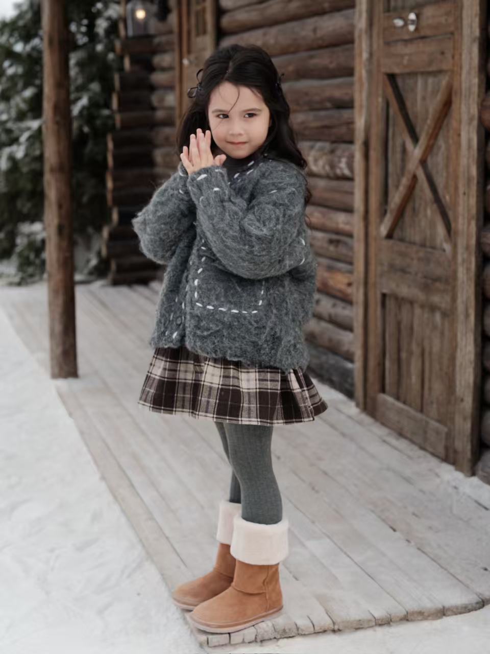 Grey Fleece Button Knitted Coat
