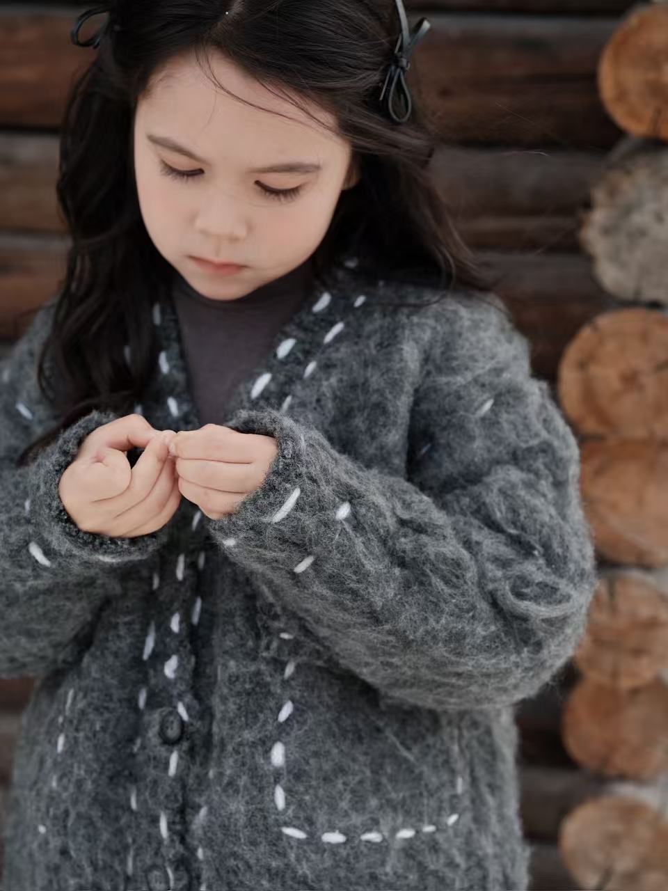 Grey Fleece Button Knitted Coat